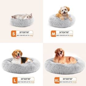 24 Inch Anti-Slip Round Fluffy Plush Faux Fur Cat Bed, Fits Up To 25 Lbs Pets (Option: Grey S)
